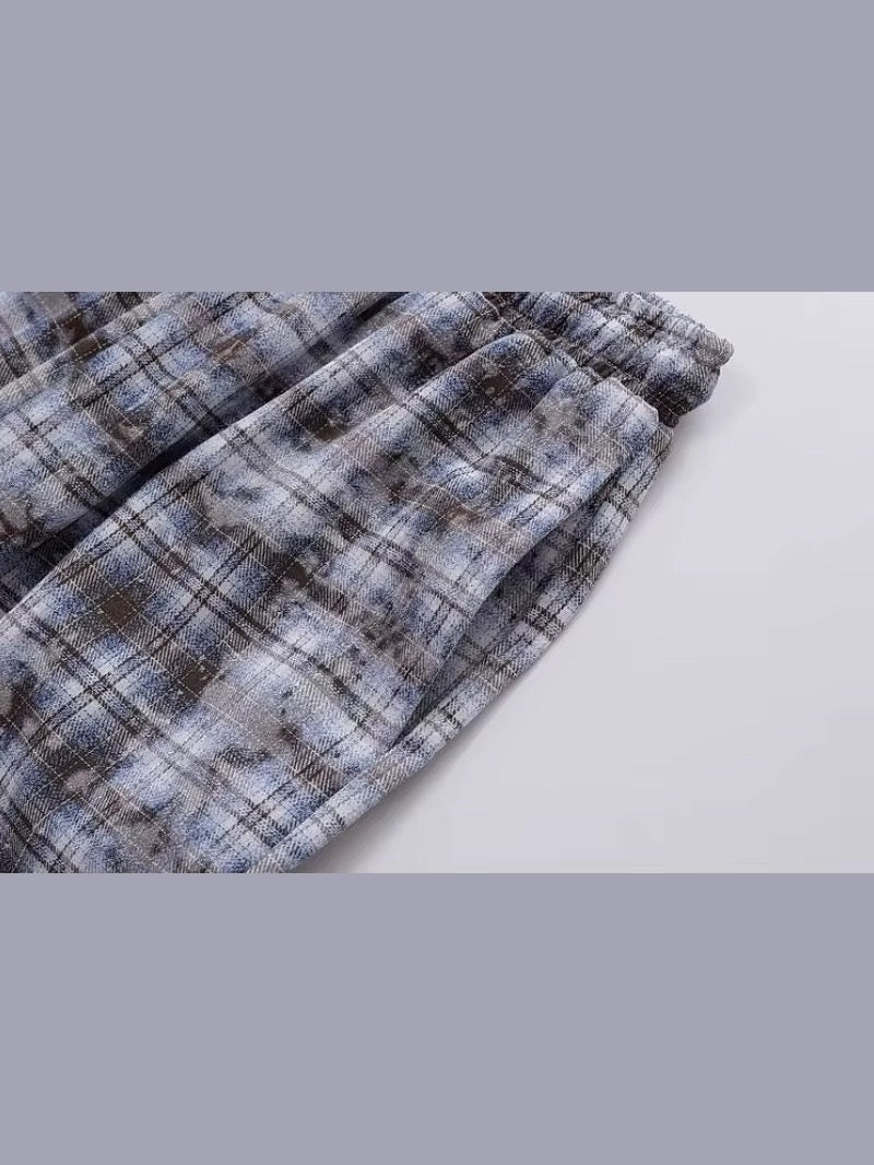 Acid-Washed Check Drawstring Pants