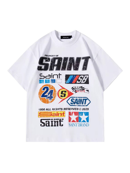 White Racing Logo Tee – “Property of SAINT”