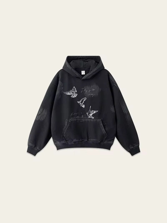“Flight in Silence” Hoodie – Washed Black