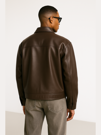 Oversized Faux Leather Utility Jacket