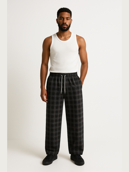 Relaxed Plaid Drawstring Pants