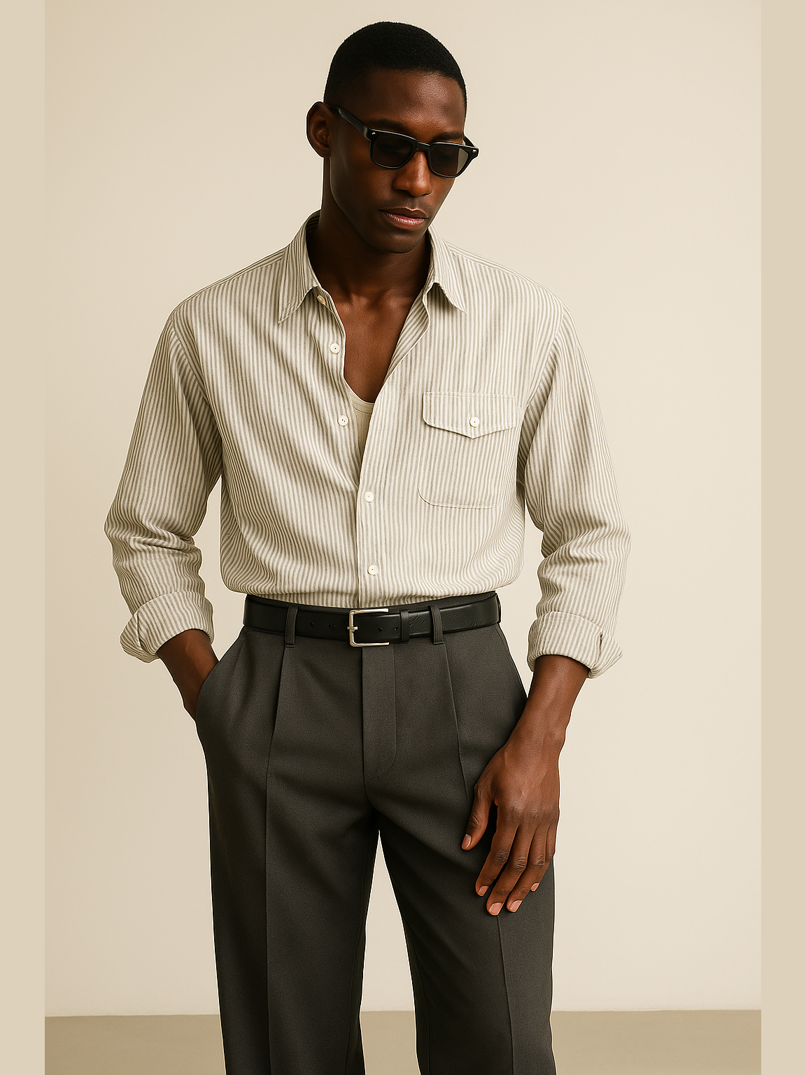 Contrast Elbow Patch Striped Overshirt