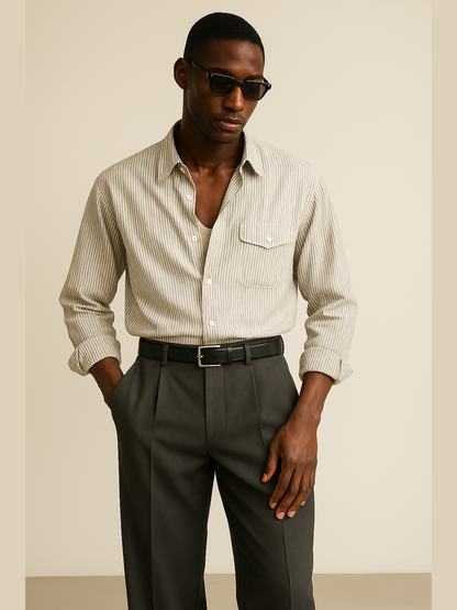 Contrast Elbow Patch Striped Overshirt