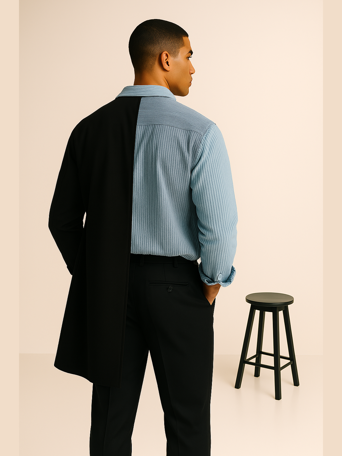 Patchwork Stripe Button-Up Shirt