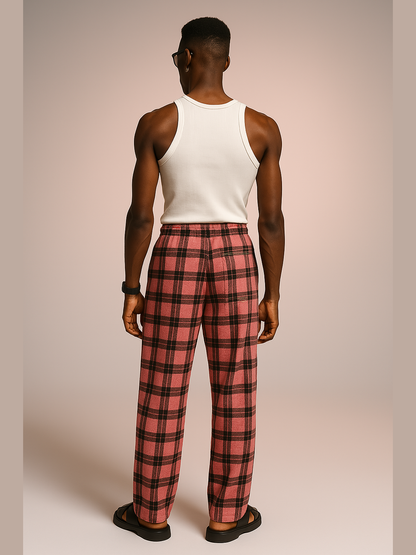 Washed Check Drawstring Pants
