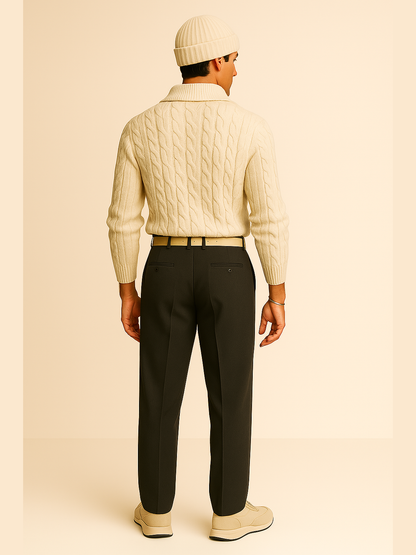 Crochet-Knit Polo Sweatshirt