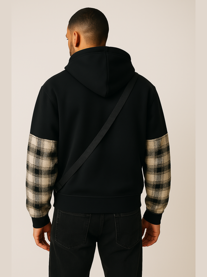 Plaid Sleeve Zip Hoodie
