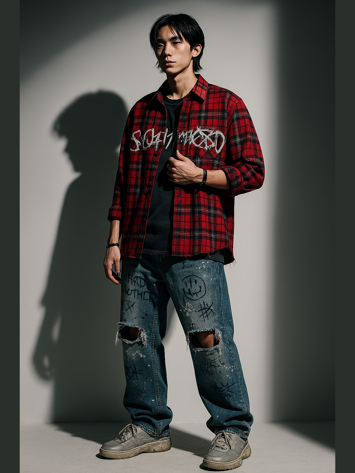 Embroidered Plaid Flannel Shirt