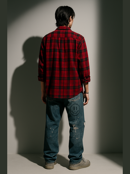 Embroidered Plaid Flannel Shirt