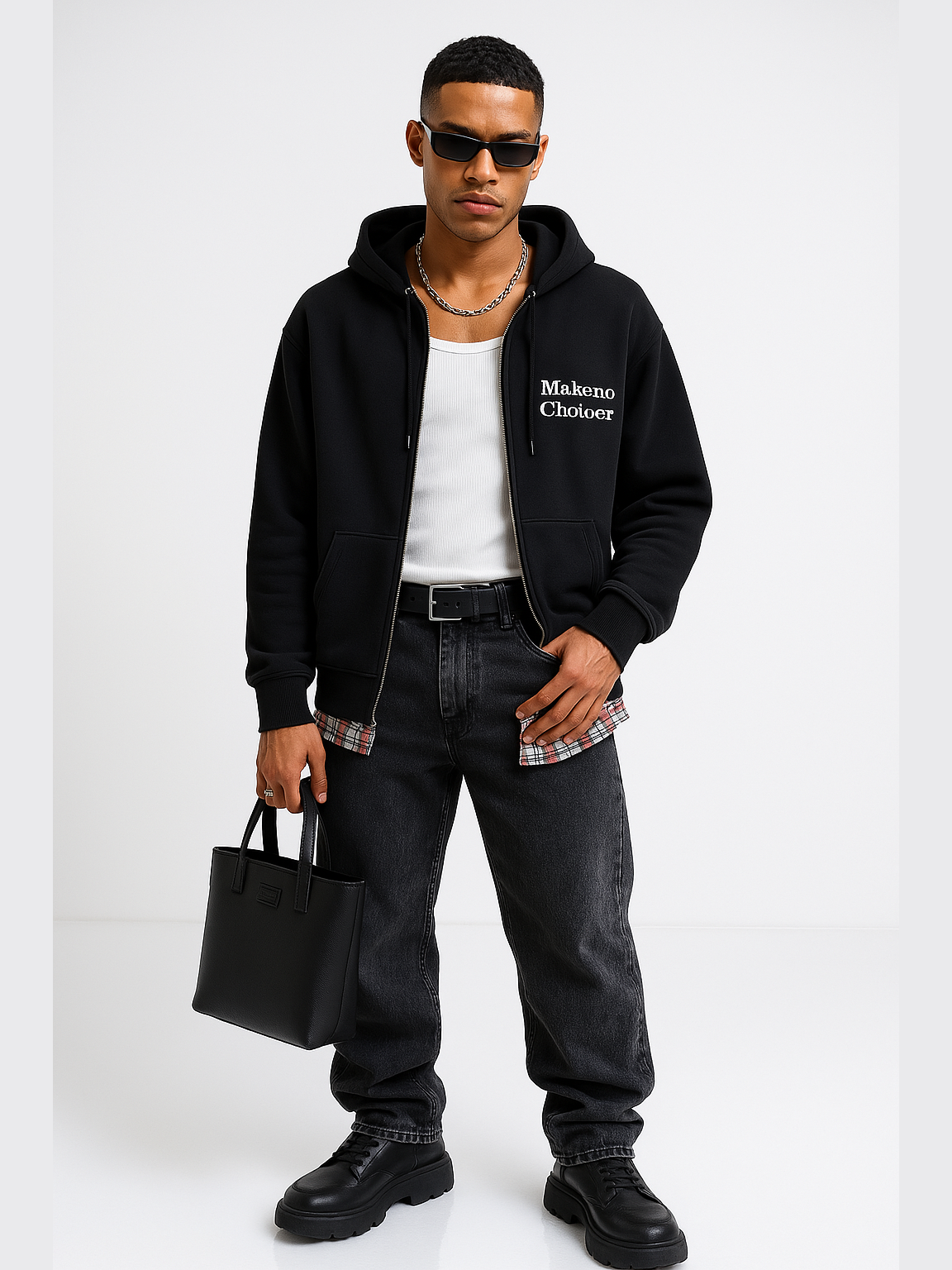 Layered Plaid Hem Hoodie