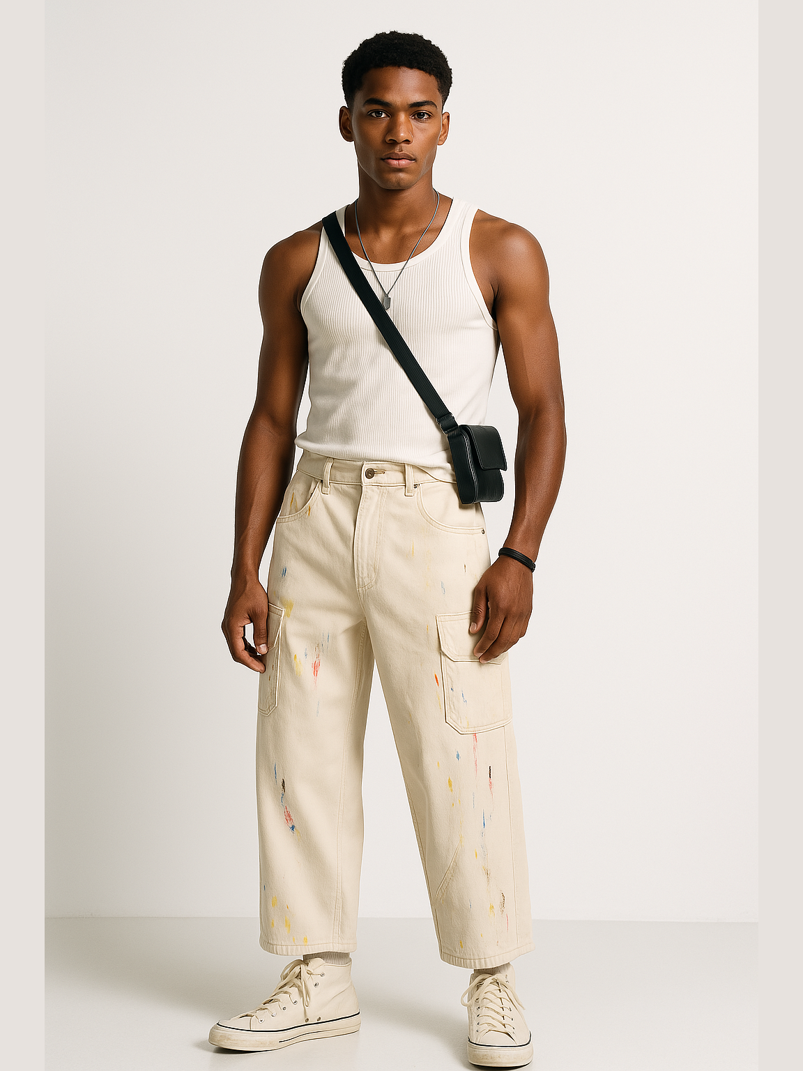 Painted Wide-Leg Cargo Pants