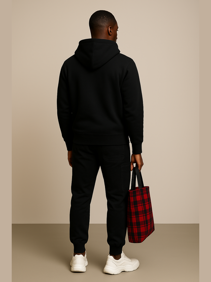 Statement Hoodie with Plaid Lining
