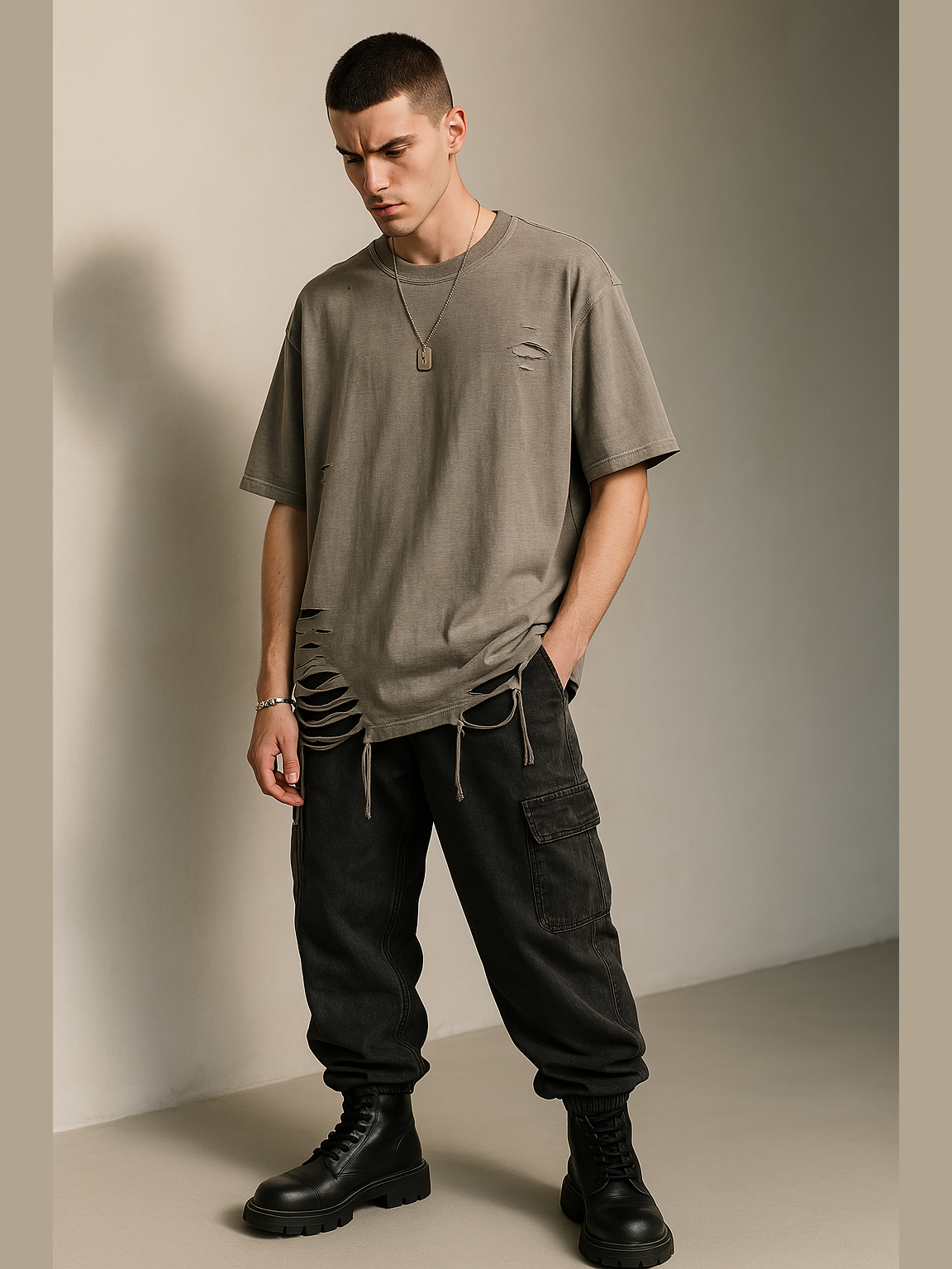 Faded Ruins Washed Cutout T-Shirt
