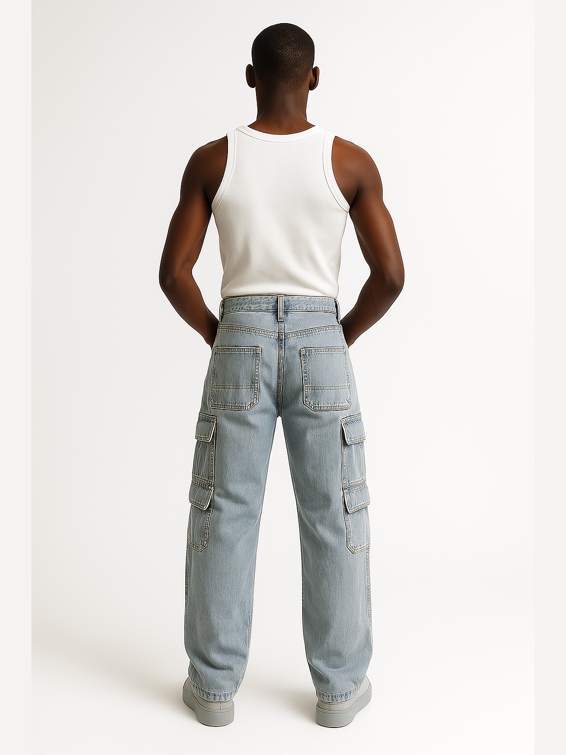 Light Blue Vintage Denim Wide Cargos