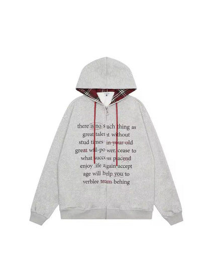 Statement Hoodie with Plaid Lining