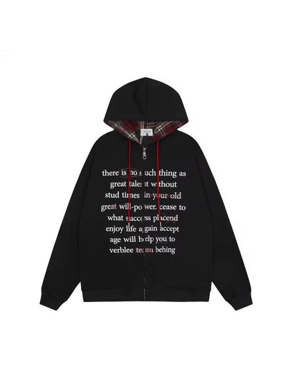 Statement Hoodie with Plaid Lining