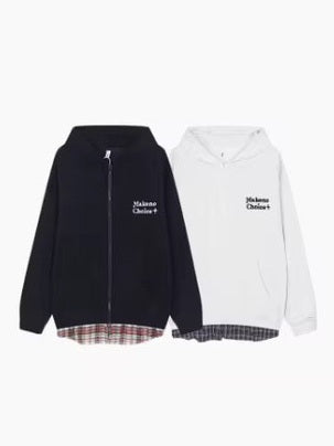Layered Plaid Hem Hoodie