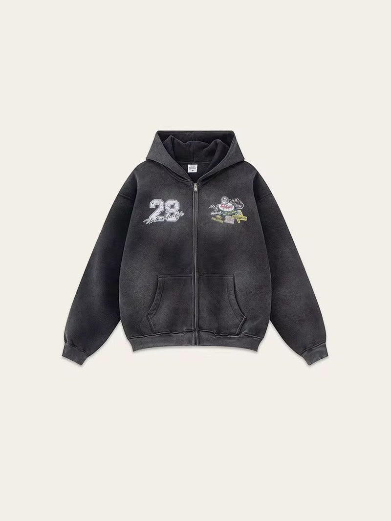 No. 28 “Monster Rally” Zip-Up Hoodie – Vintage Black