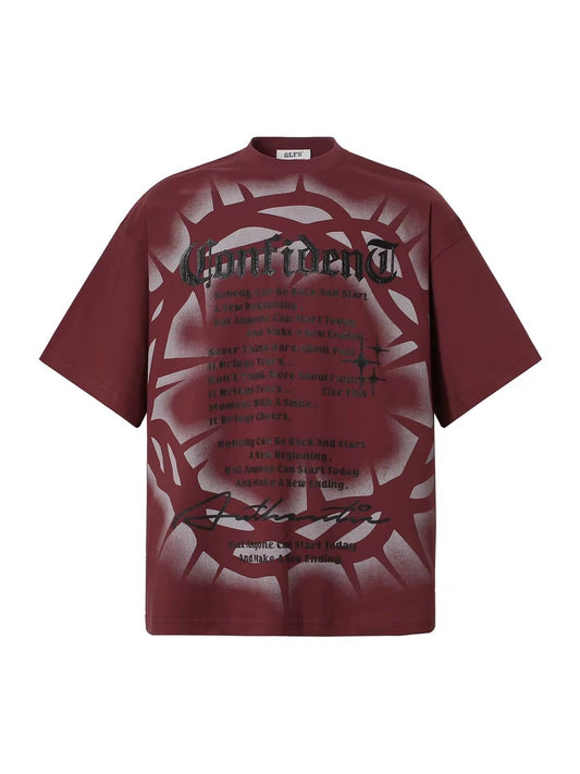 Confident Thorn Halo Tee – Redemption Script Series (Wine Red / Shadow Black)