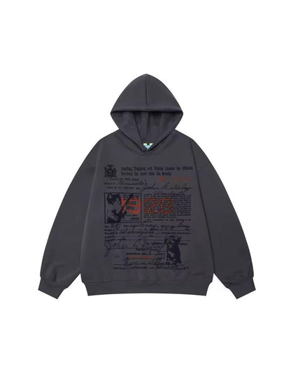 Vintage Document Print Oversized Hoodie