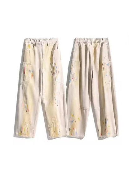 Painted Wide-Leg Cargo Pants