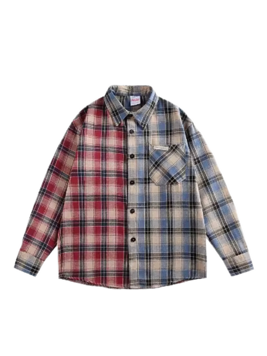 Split Plaid Patchwork Shirt