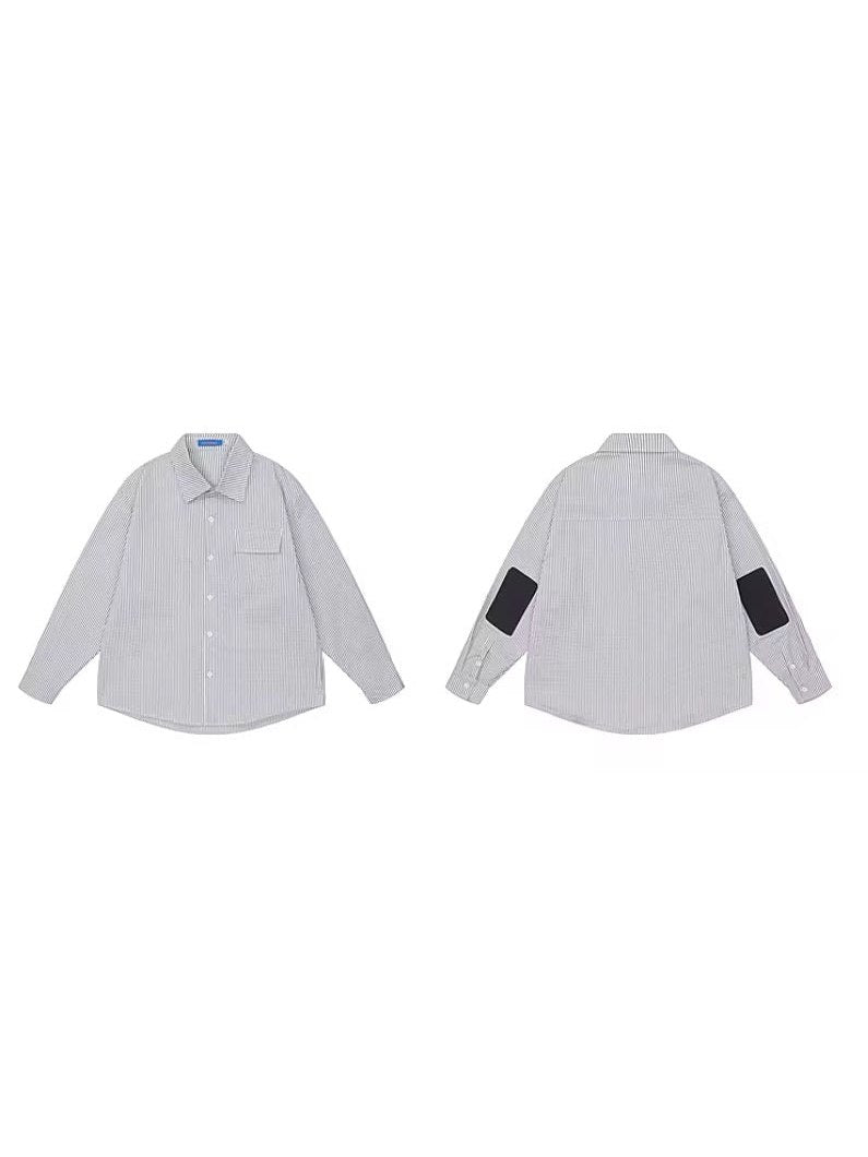 Contrast Elbow Patch Striped Overshirt
