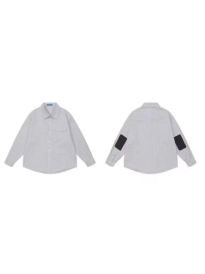 Contrast Elbow Patch Striped Overshirt