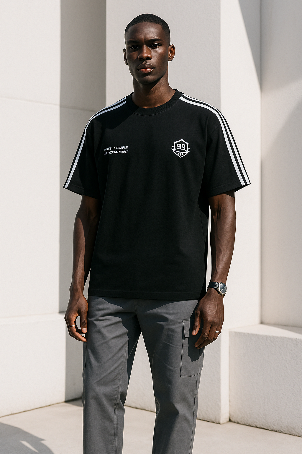 “Simple Yet Significant” Varsity Stripe Tee – Jet Black