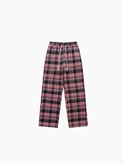 Washed Check Drawstring Pants