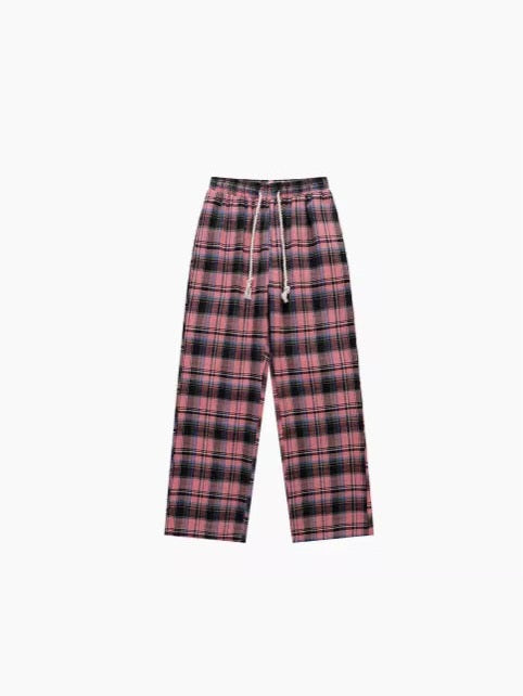 Washed Check Drawstring Pants