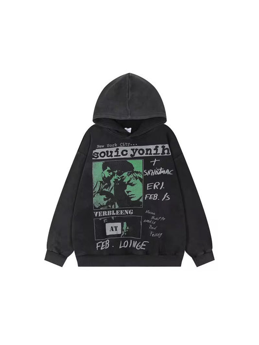 Vintage Punk Graphic Print Hoodie