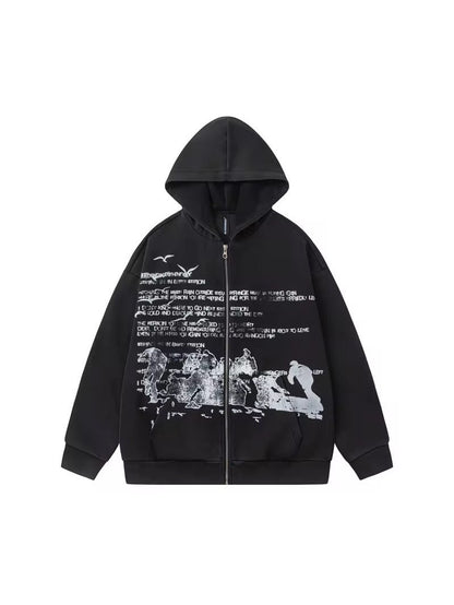 Grunge Text Graphic Zip-Up