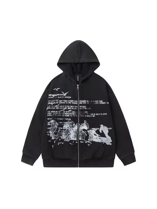 Grunge Text Graphic Zip-Up