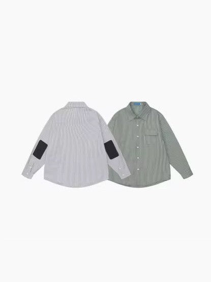 Contrast Elbow Patch Striped Overshirt