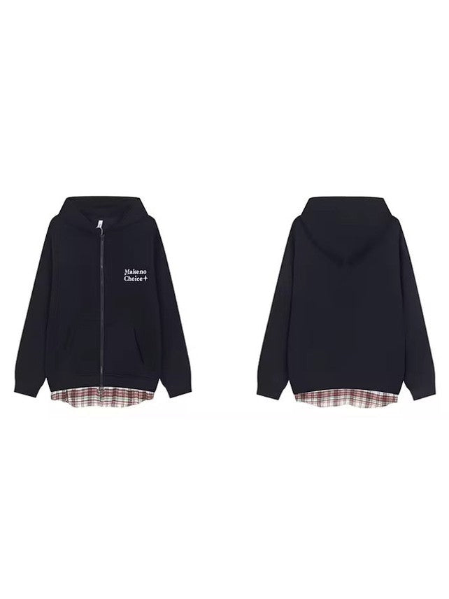 Layered Plaid Hem Hoodie