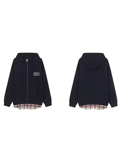 Layered Plaid Hem Hoodie