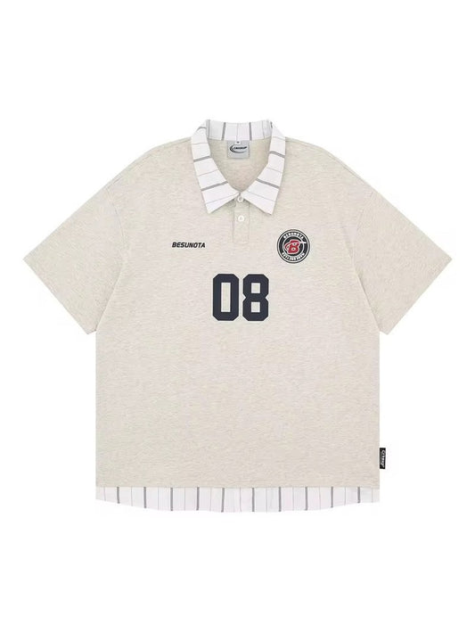 08 Varsity Patch Polo Tee – Light Grey Edition