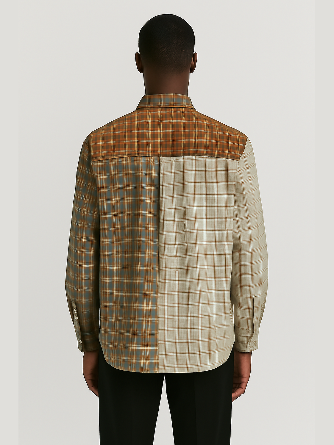 Patchwork Panelled Plaid Shirt – Multi-Tone Brown