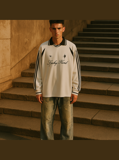 Spiky Head Retro Sports Jersey – Oversized Football-Inspired Shirt