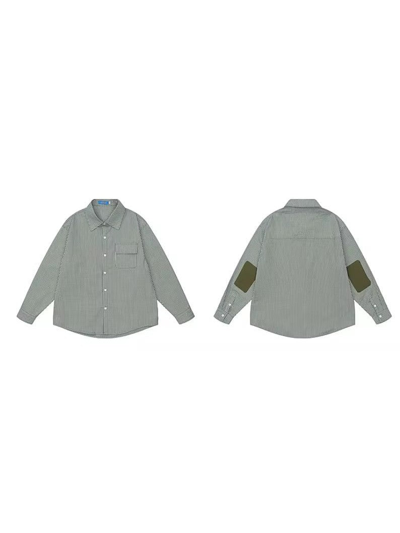 Contrast Elbow Patch Striped Overshirt