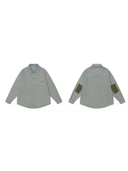 Contrast Elbow Patch Striped Overshirt