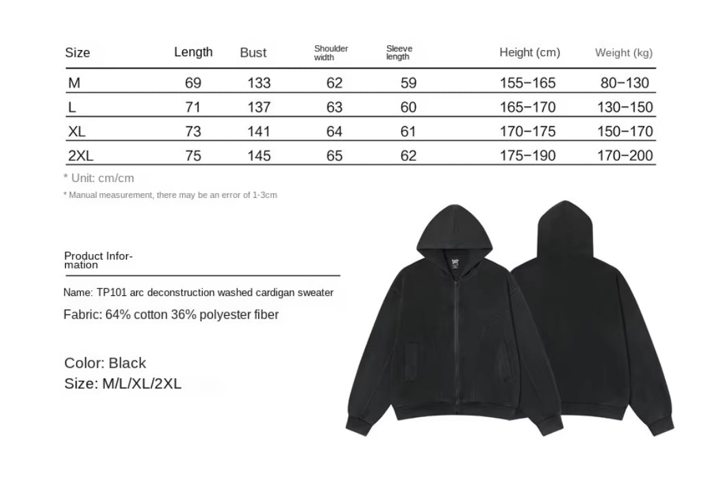 Minimalist Zip-Up Hoodie in Matte Black