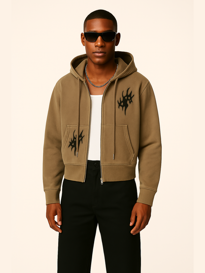 Vintage-Washed Embossed Lettering Hoodie