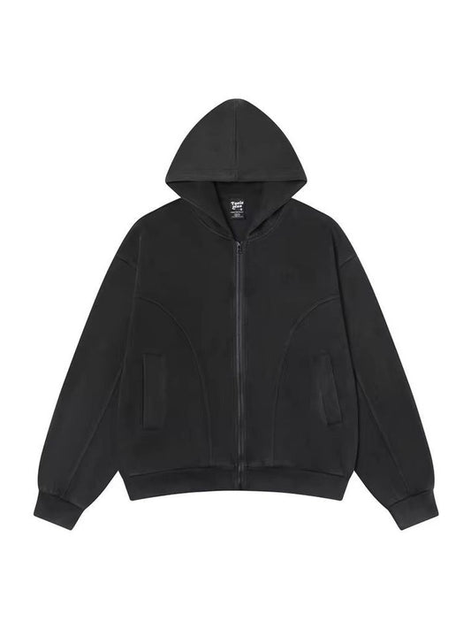 Minimalist Zip-Up Hoodie in Matte Black