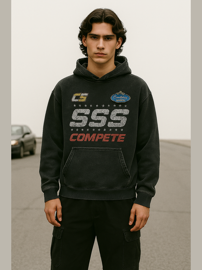 SSS “COMPETE” Vintage Racing Hoodie – Washed Collection