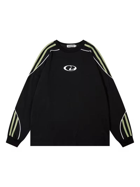 Retro Sports-Inspired Striped Sleeve Long-Sleeve Tee