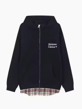 Layered Plaid Hem Hoodie