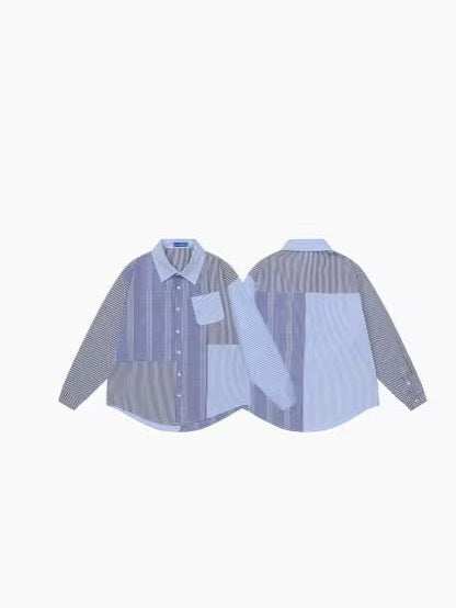 Patchwork Stripe Button-Up Shirt