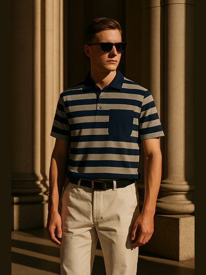 Striped Contrast Pocket Polo Shirt